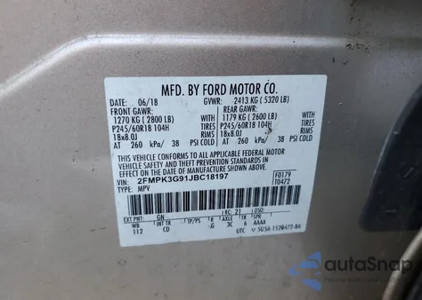 2018 Ford Edge Se z USA, uszkodzony, nr VIN 2FMPK3G91JBC18197